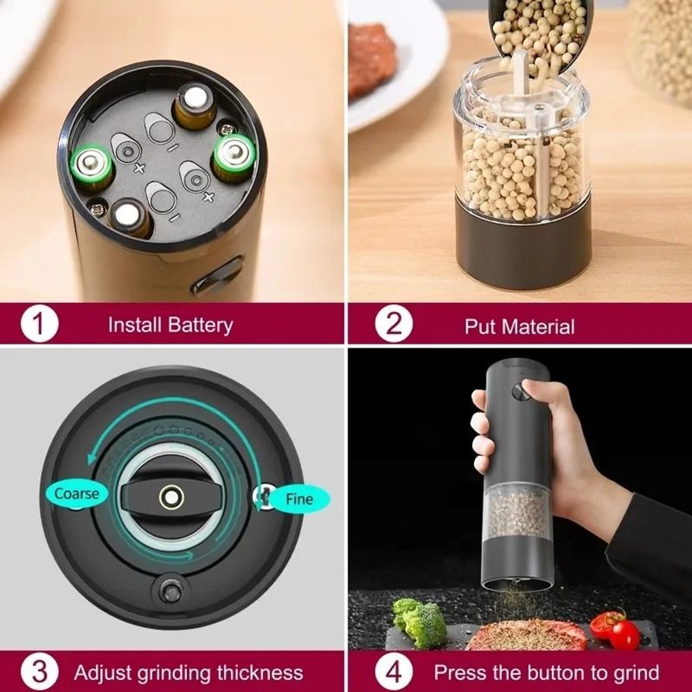 Electric Salt And Pepper Grinder Set Automatic Gravity Operated Adjustable Spice Mill 3
