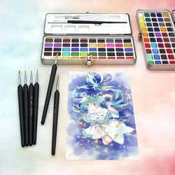50-color watercolor paint set with travel brush, blend & paint anywhere with ease