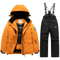 kids waterproof ski jacket and snow pants set in snowy weather