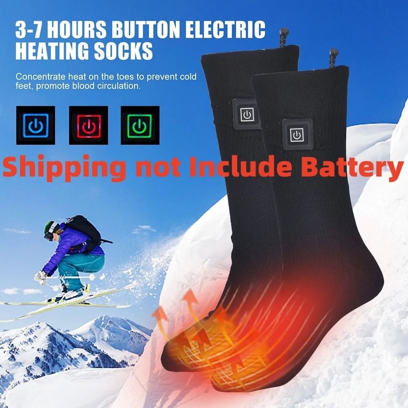 Electric Heated Socks 3 Level Temperature Winter Warm Long AntiSlip Socks No Battery 0