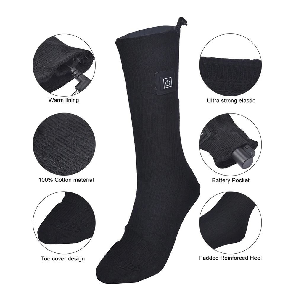 Electric Heated Socks 3 Level Temperature Winter Warm Long AntiSlip Socks No Battery 3