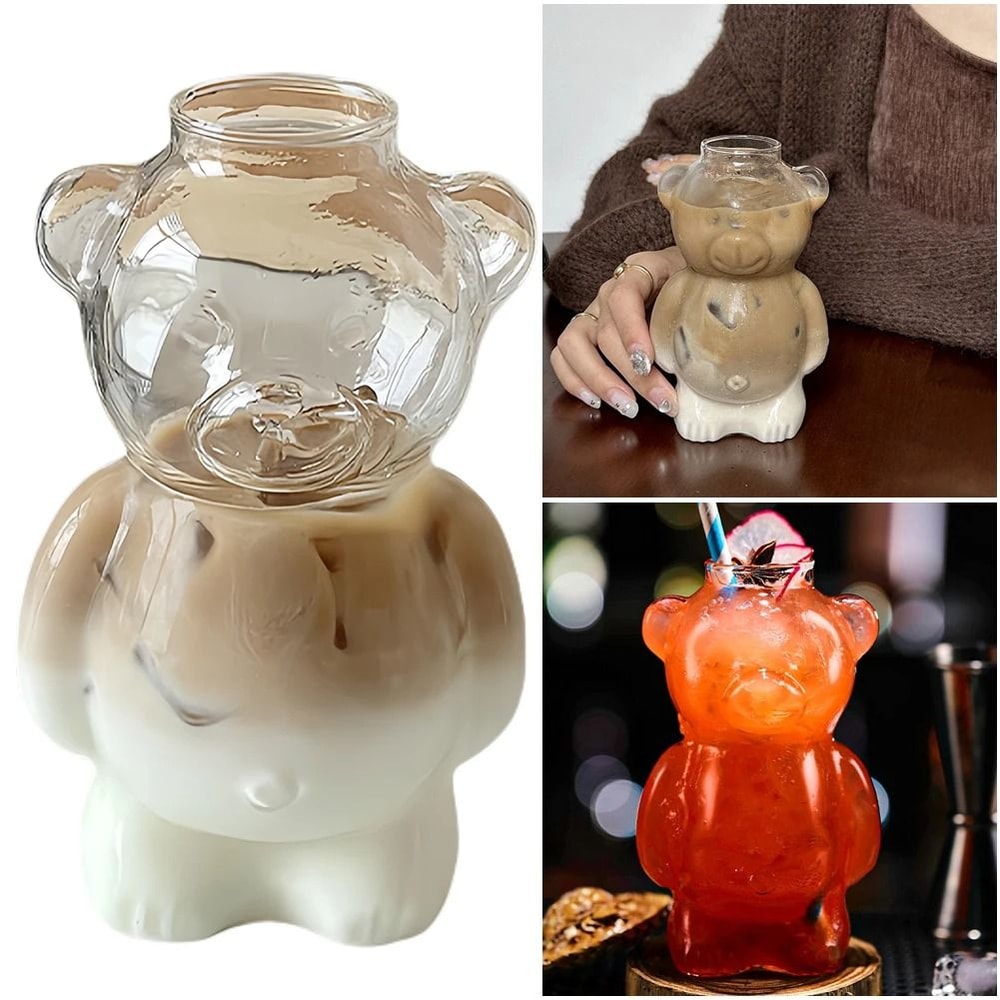 Cute Bear Shaped Glass Cup Coffee Mug For Daily Drinks And Gifts 1
