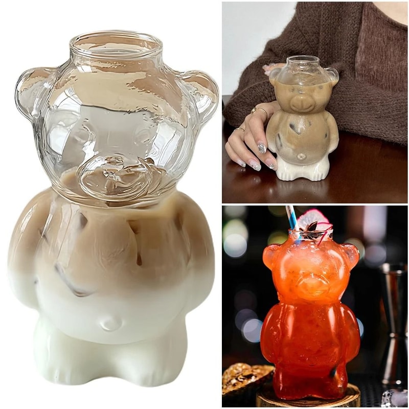 Cute Bear Shaped Glass Cup Coffee Mug For Daily Drinks And Gifts 1