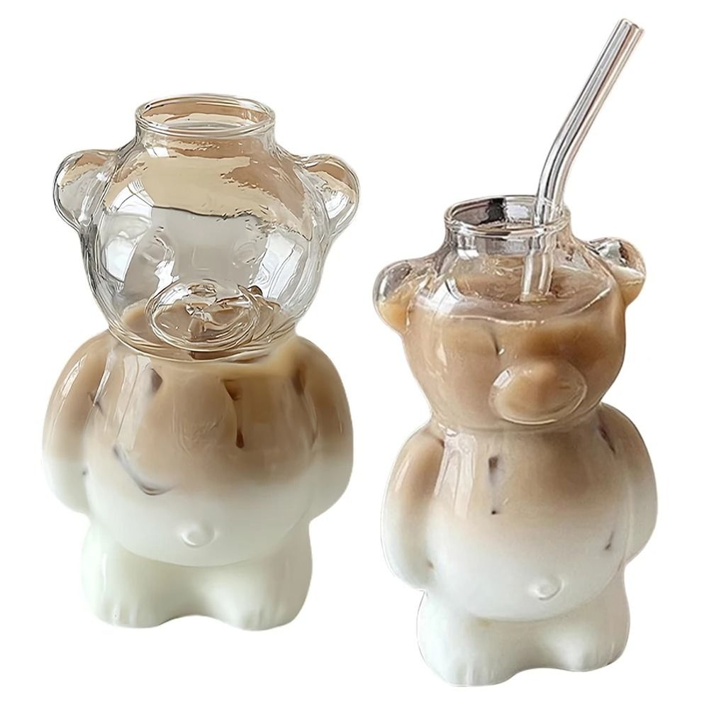 Cute Bear Shaped Glass Cup Coffee Mug For Daily Drinks And Gifts 4