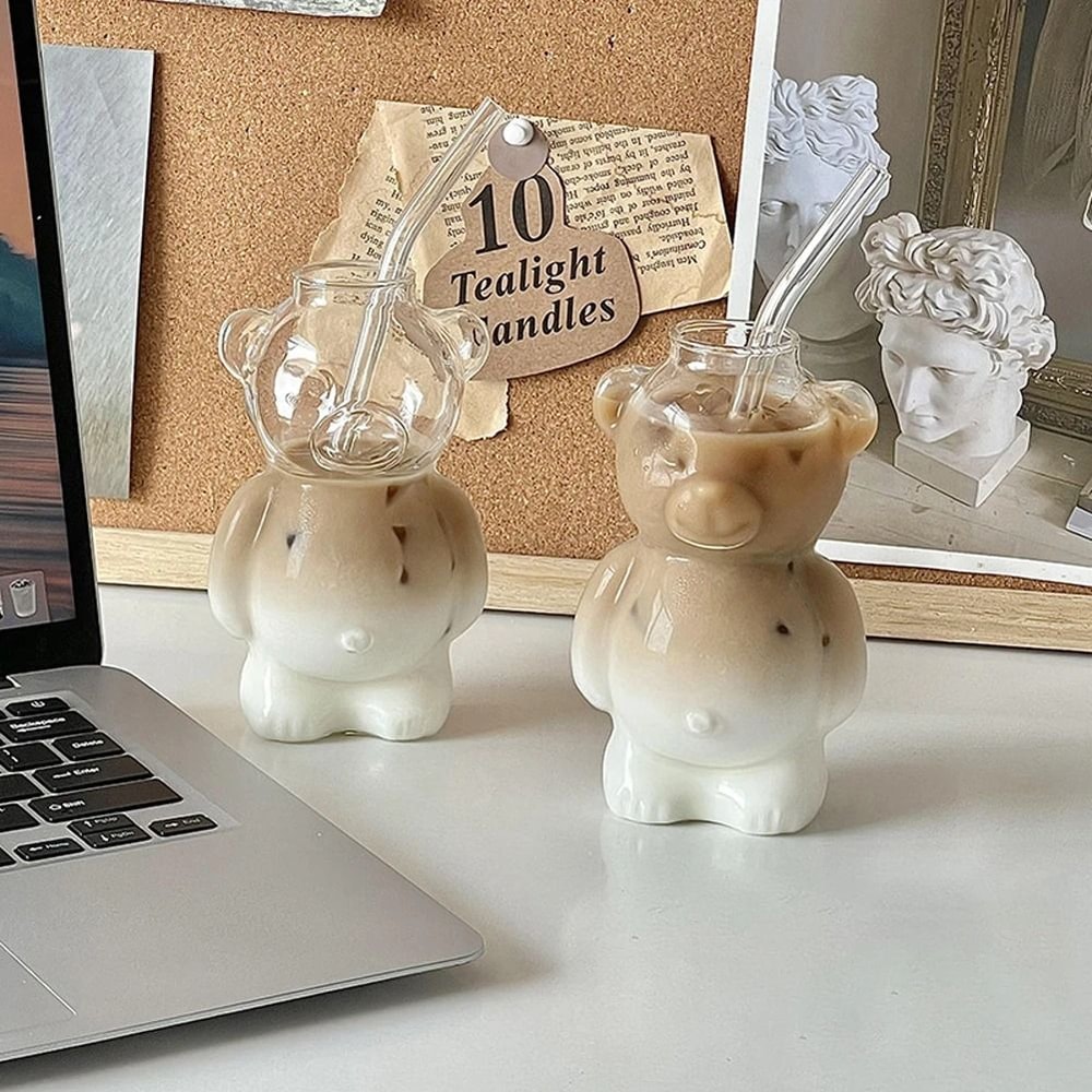 Cute Bear Shaped Glass Cup Coffee Mug For Daily Drinks And Gifts 5