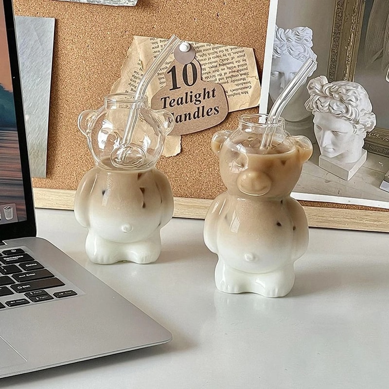 Cute Bear Shaped Glass Cup Coffee Mug For Daily Drinks And Gifts 5