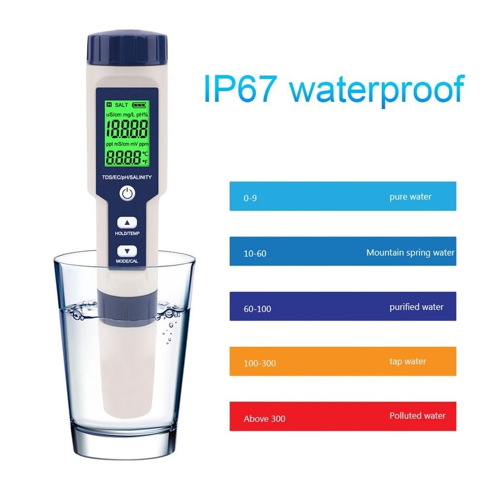 5 In 1 Digital Water Quality Tester TDS EC PH Salinity Temperature Meter 0