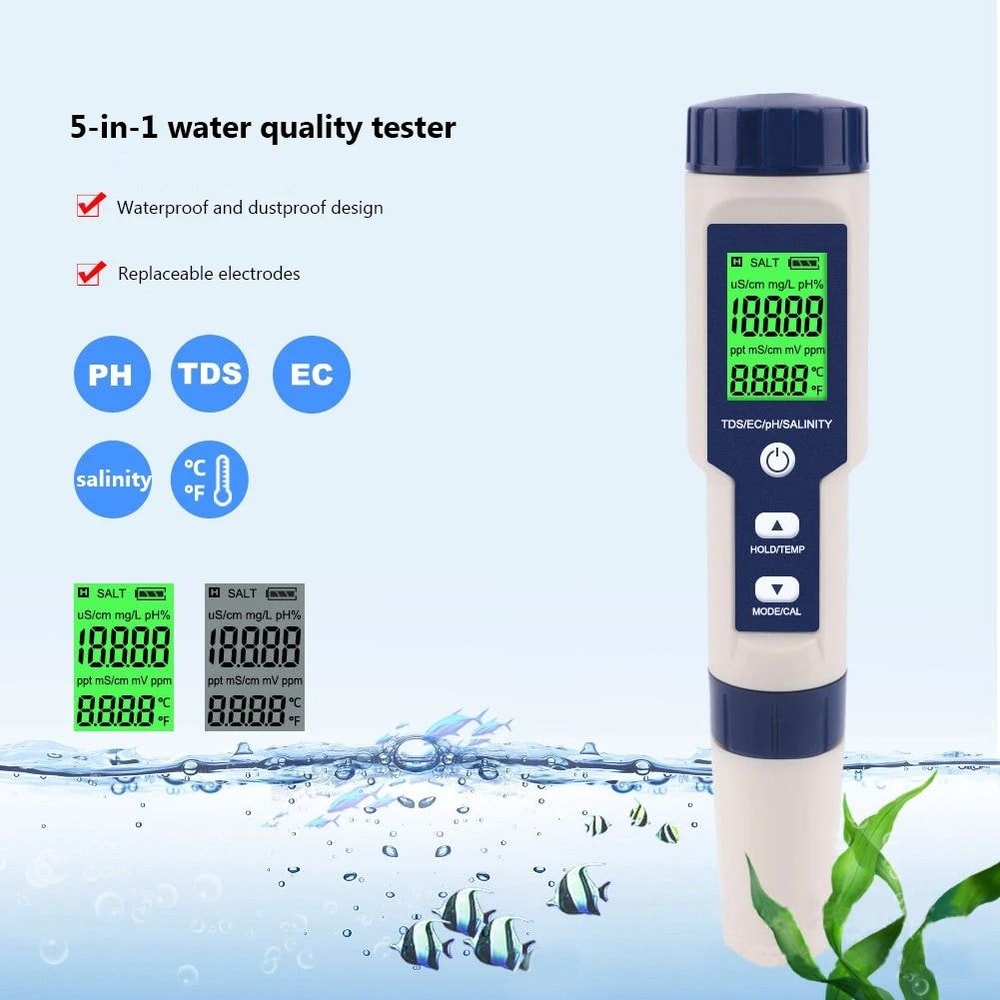 5 In 1 Digital Water Quality Tester TDS EC PH Salinity Temperature Meter 3