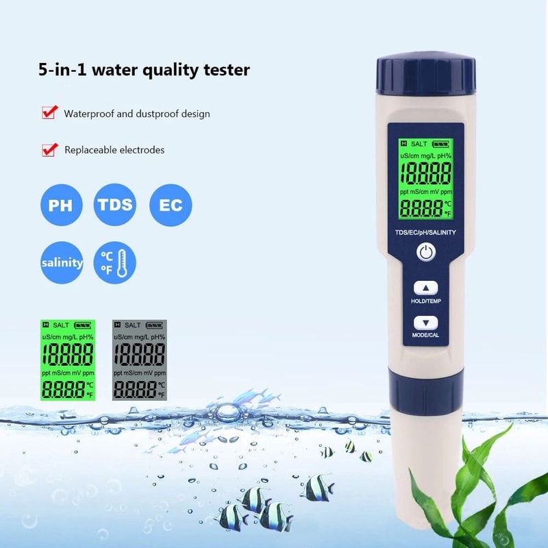 5 In 1 Digital Water Quality Tester TDS EC PH Salinity Temperature Meter 3