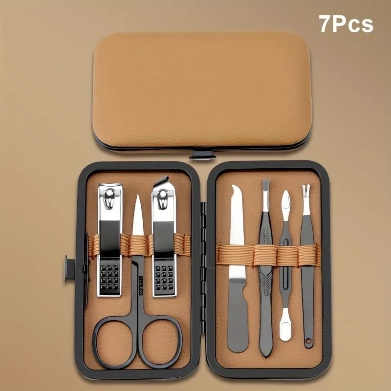 Professional Nail Care Tool Set With PU Leather Case Stainless Steel Clippers 7