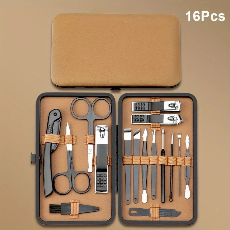 Professional Nail Care Tool Set With PU Leather Case Stainless Steel Clippers 8