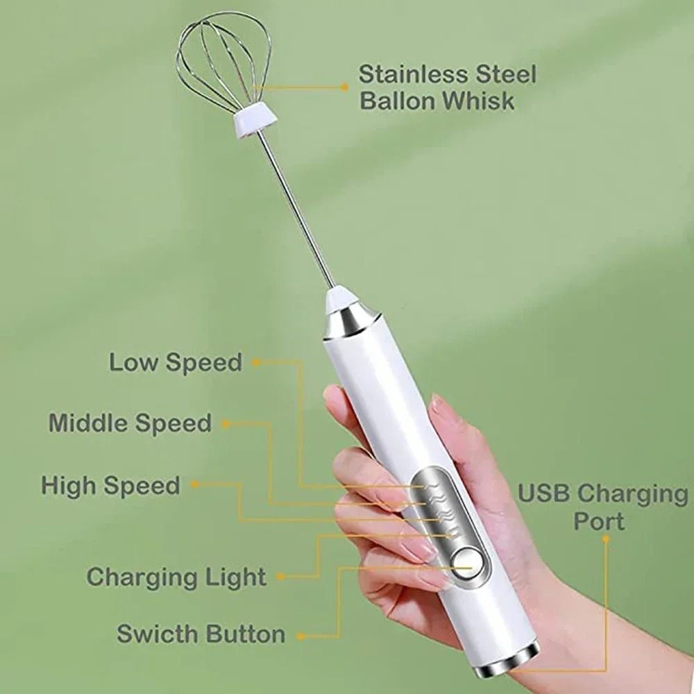 Mini Portable Electric Milk Frother USB Rechargeable Handheld Mixer 3