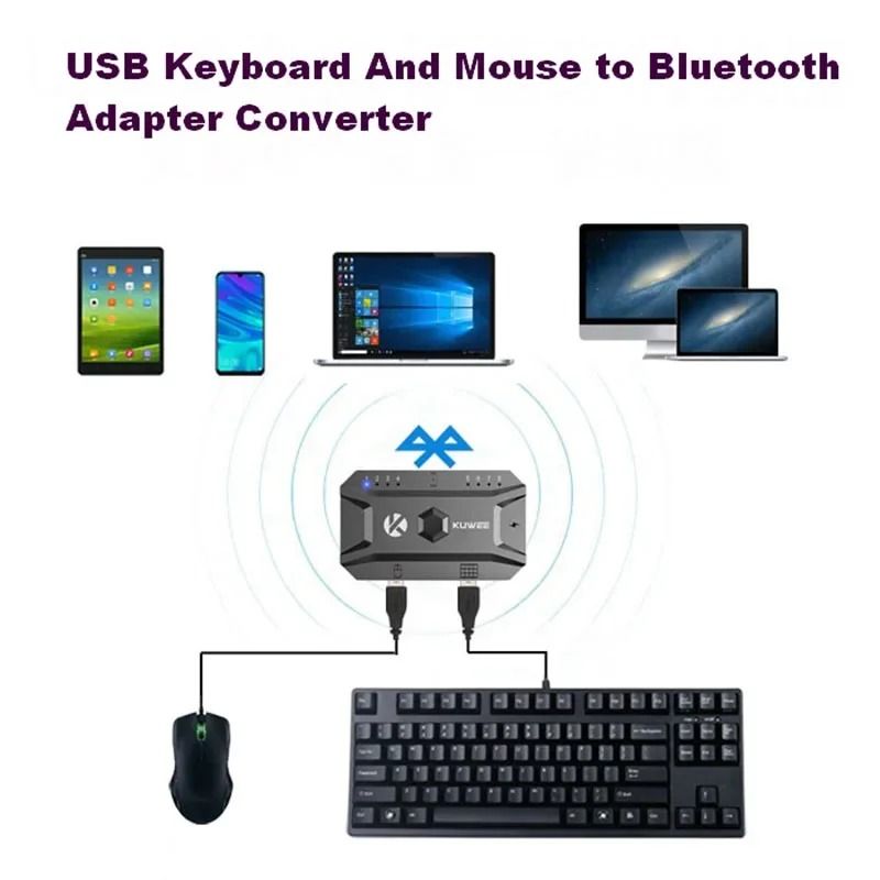 Bluetooth Keyboard Mouse Converter Wireless USB Hub Adapter For Multi Device Control 3