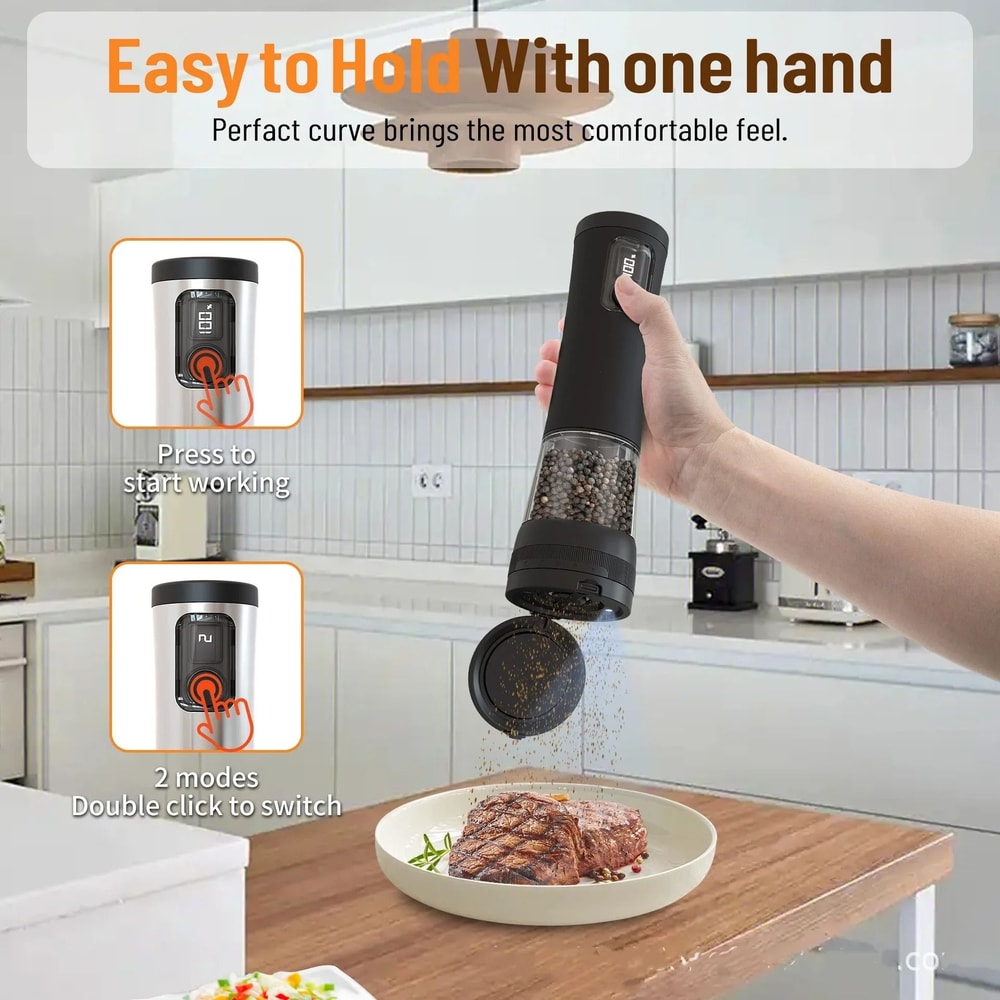 Electric Rechargeable Salt And Pepper Grinder Set With Adjustable Coarseness And Charging Base 2