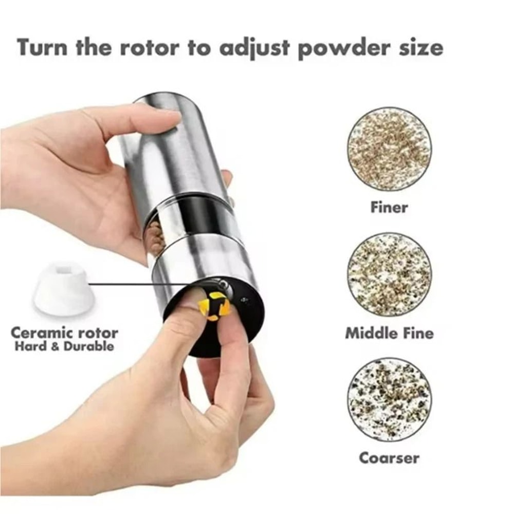 Electric Salt And Pepper Grinder Set With Adjustable Coarseness And LED Light For Home Kitchen Cook 4