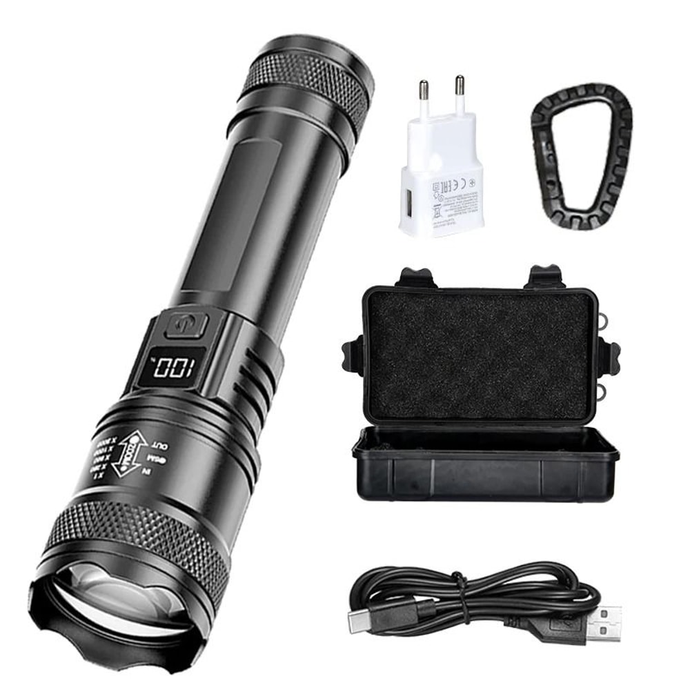 Rechargeable Zoomable LED Flashlight With LCD Display 9