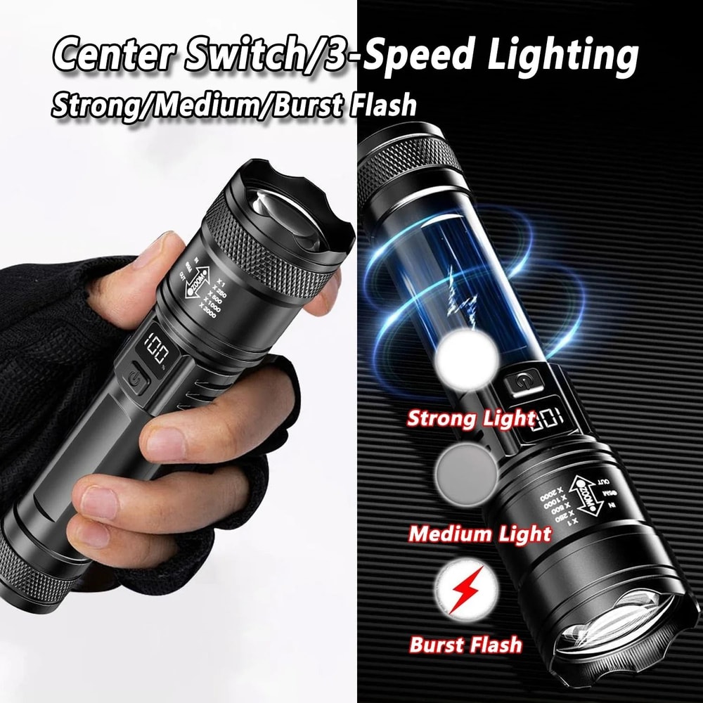 Rechargeable Zoomable LED Flashlight With LCD Display 3