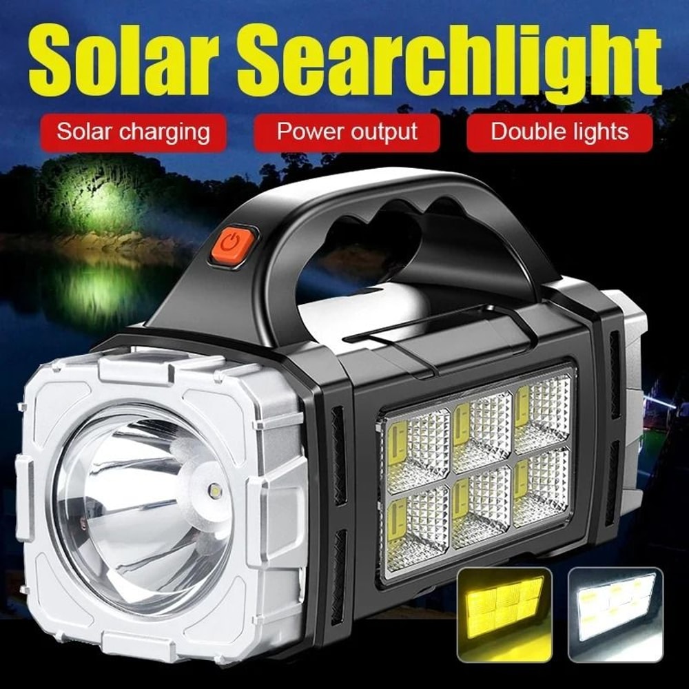 Powerful LED Flashlight With USB And Solar Rechargeable Power Bank 0
