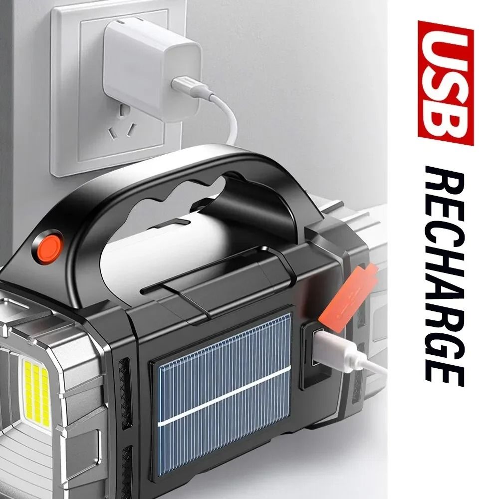 Powerful LED Flashlight With USB And Solar Rechargeable Power Bank 3