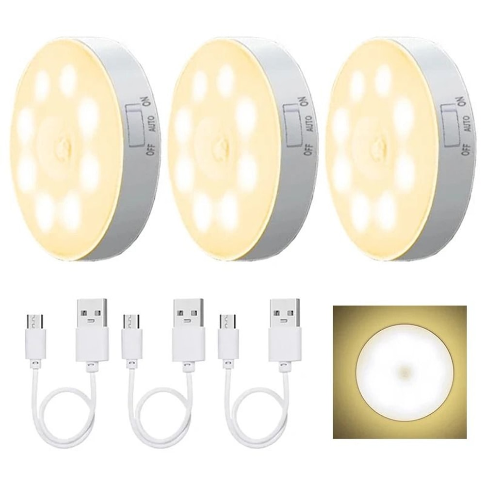 Motion Sensor LED Night Light USB Rechargeable Cabinet And Closet Lamp 12