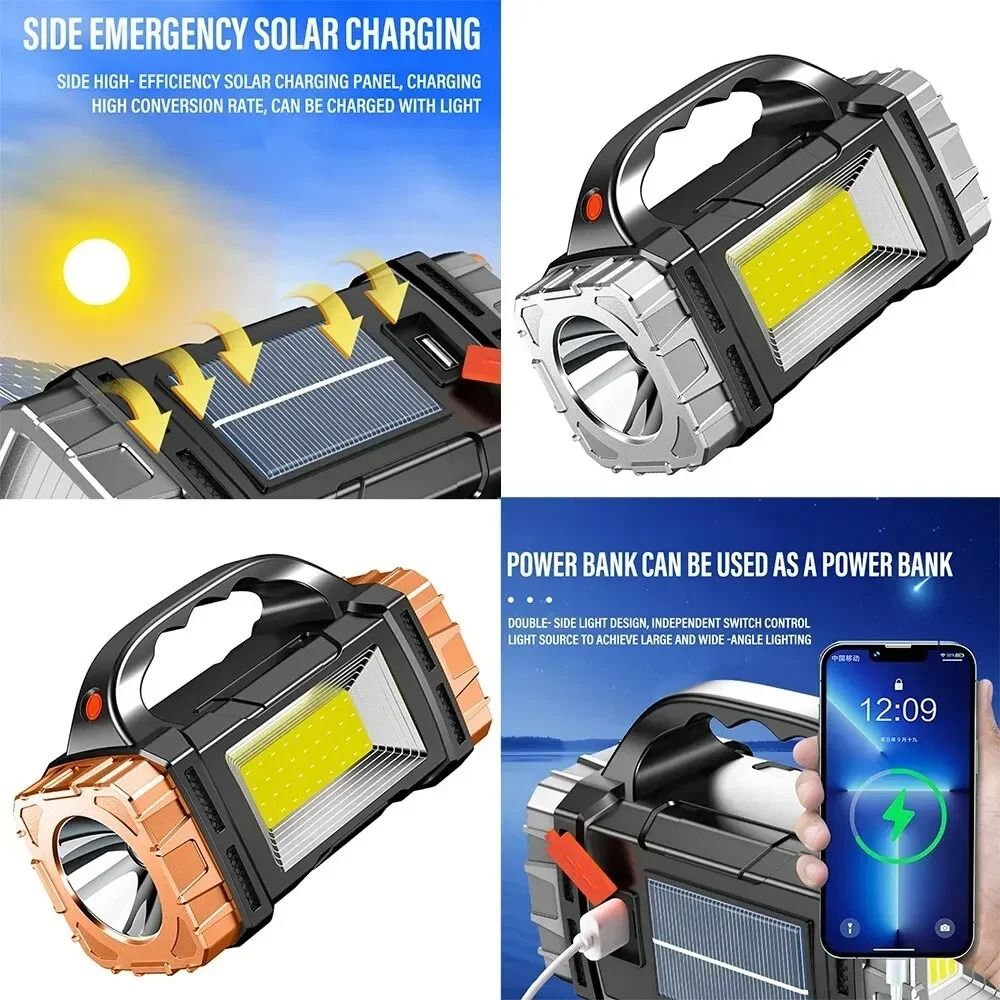 Portable Solar And USB Rechargeable LED Flashlight With COB Work Light 1