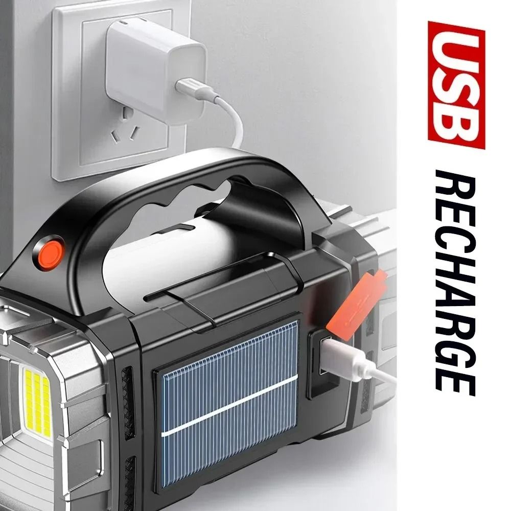 Portable Solar And USB Rechargeable LED Flashlight With COB Work Light 3