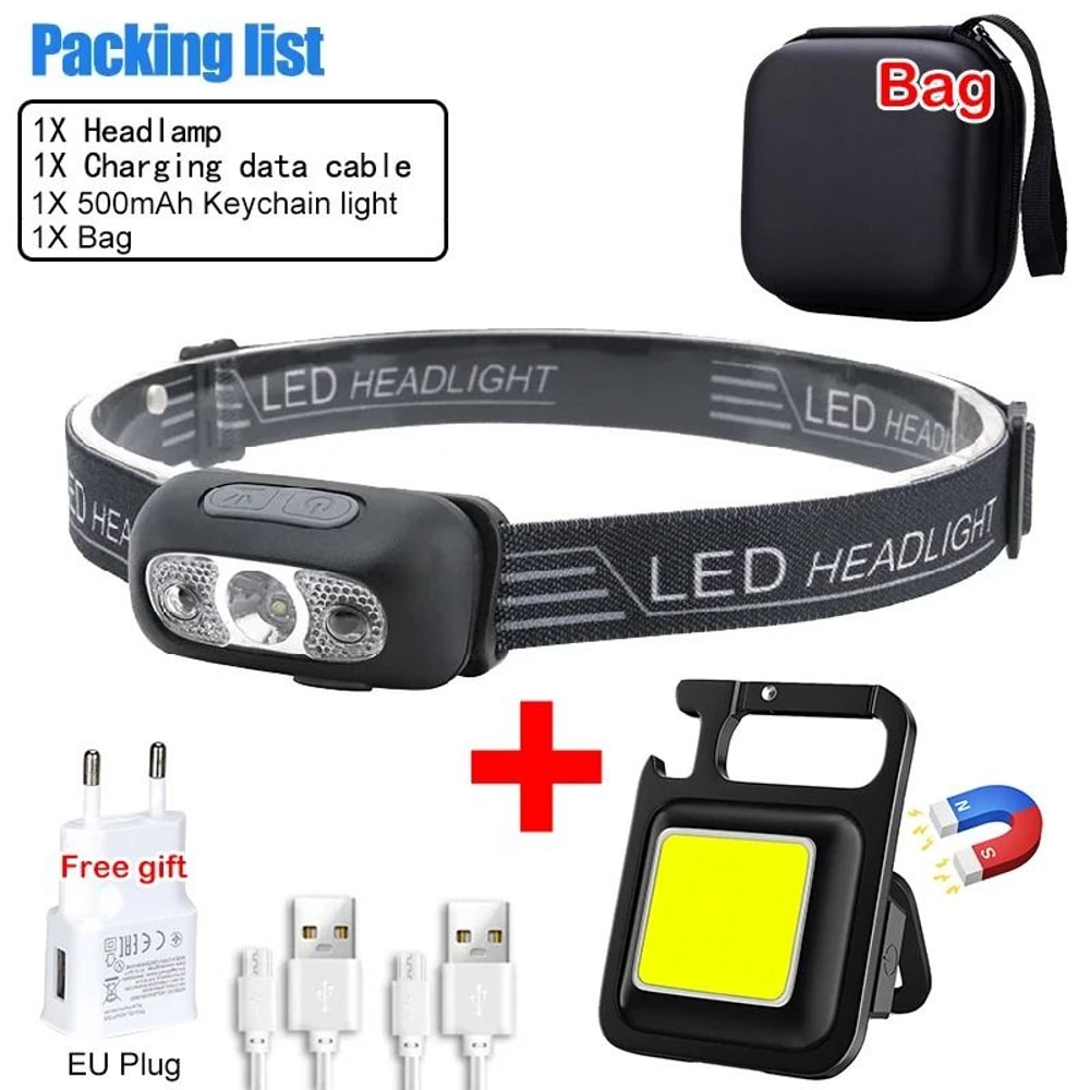 Mini LED Headlamp With Wave Sensor And USB Rechargeable Battery 10