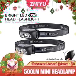 usb rechargeable led headlamp with motion sensor for running and fishing