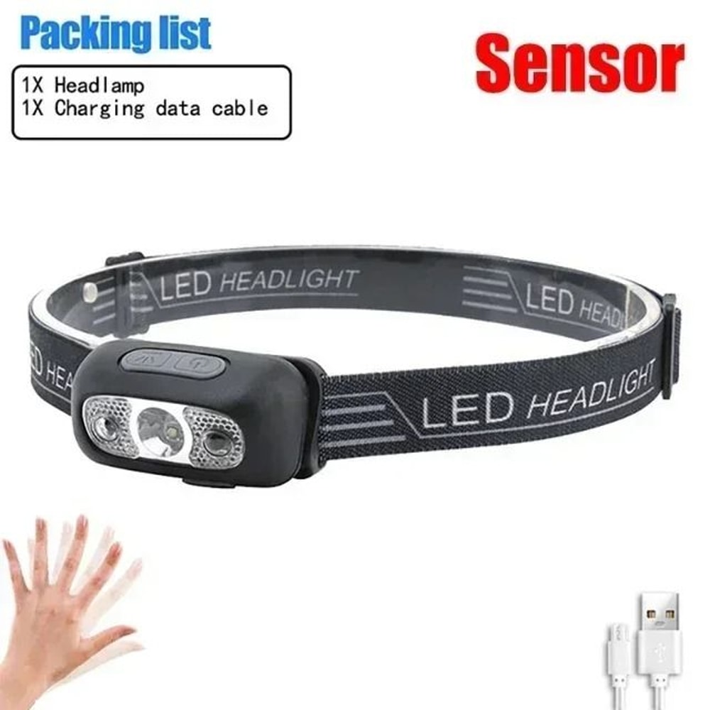 USB Rechargeable LED Headlamp With Motion Sensor For Running And Fishing 6