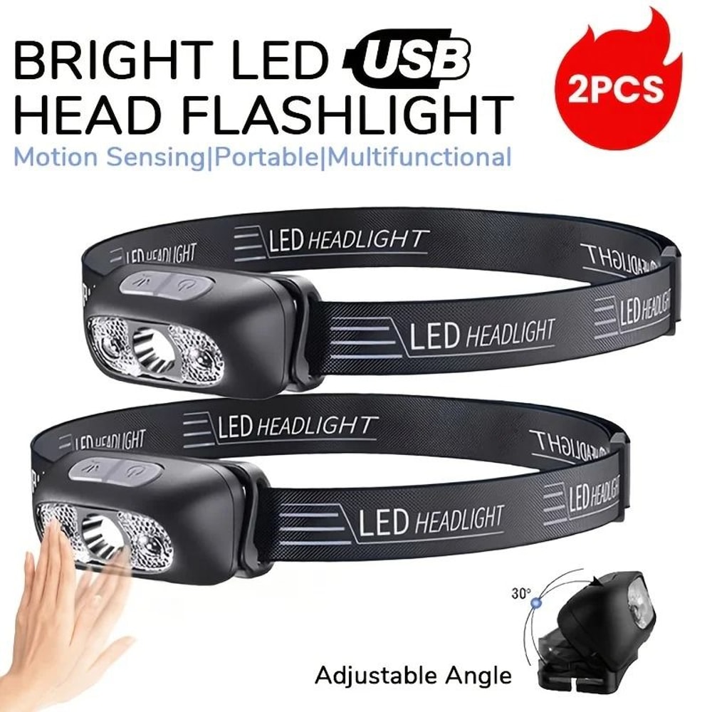 USB Rechargeable LED Headlamp With Motion Sensor For Running And Fishing 8