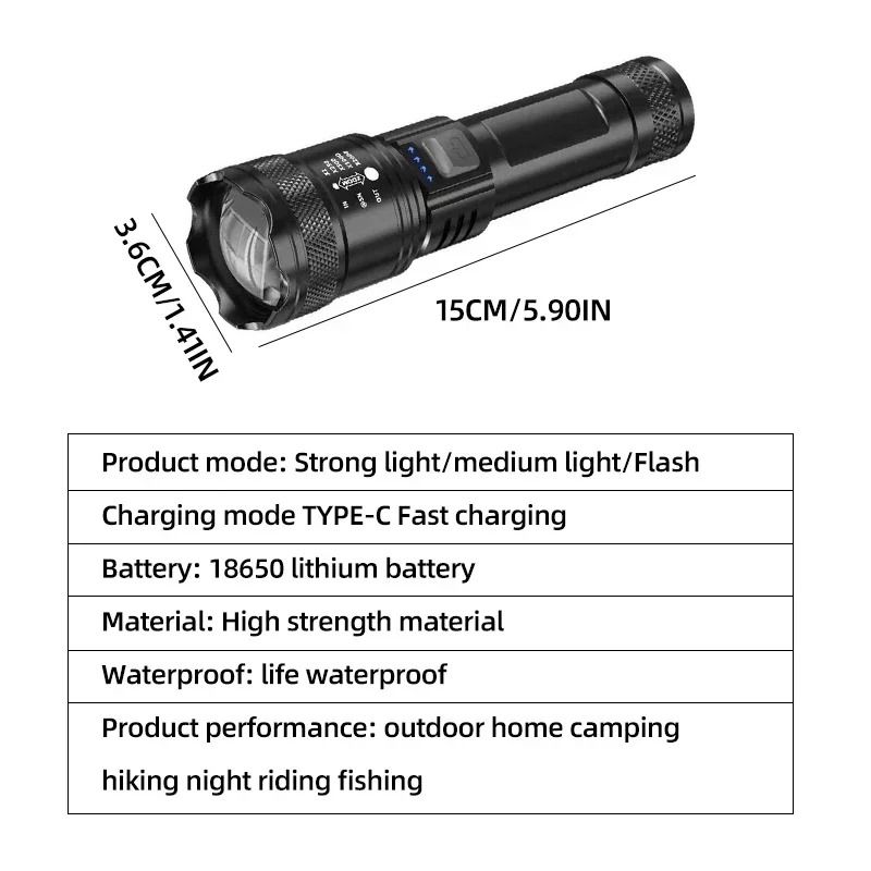 Super Bright USB Rechargeable LED Flashlight With Long Range Beam 5