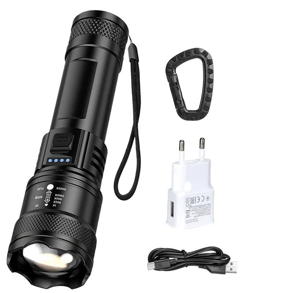 Super Bright USB Rechargeable LED Flashlight With Long Range Beam 12