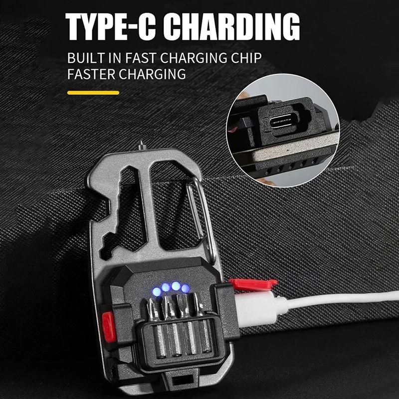 Mini LED Keychain Work Light With USB Rechargeable Battery And Safety Tools 3