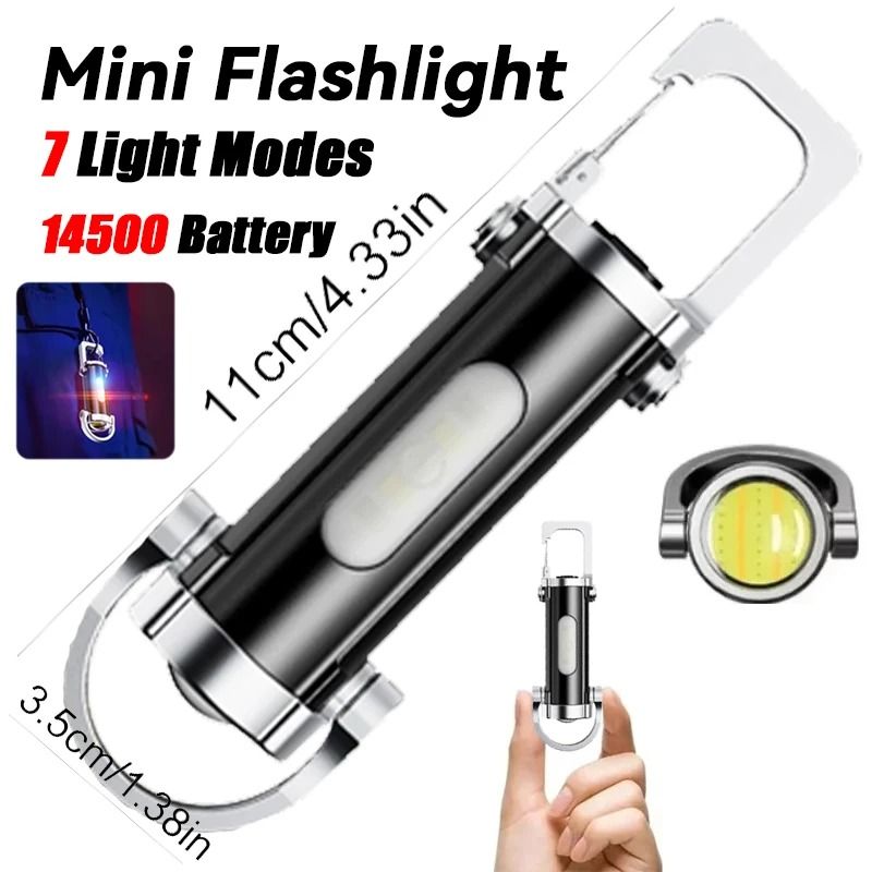 Mini LED Flashlight With Magnetic Base And Red Warning Light For Outdoor Use 6
