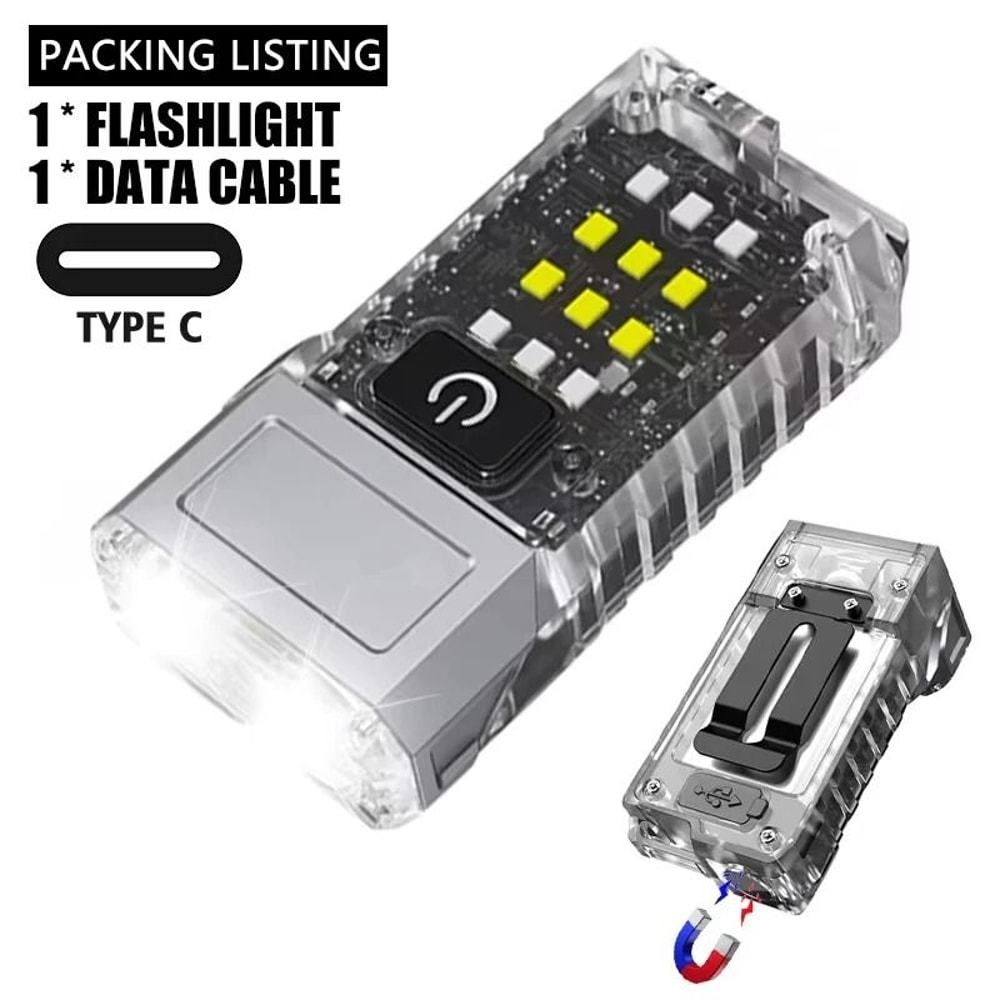 Mini LED Flashlight With Magnetic Base And Red Warning Light For Outdoor Use 8