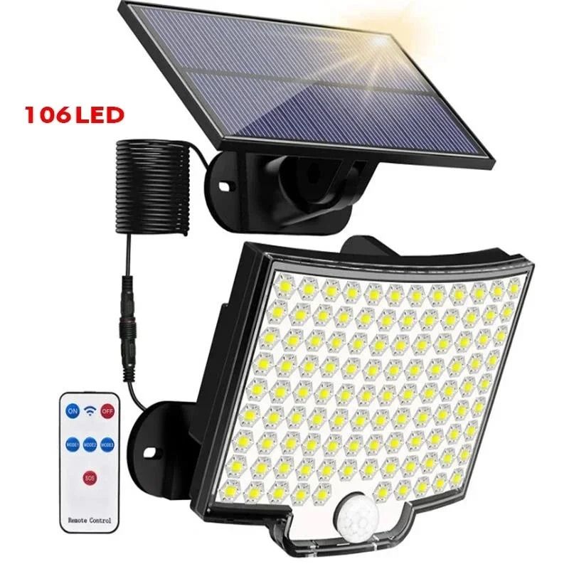 106 LED Solar Motion Sensor Flood Light With Separate Panel For Outdoor Use 7