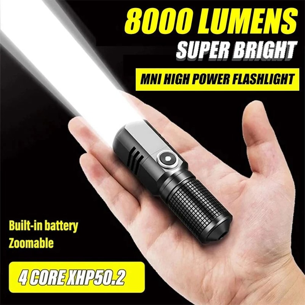 Mini XHP50 LED Flashlight With USB C Rechargeable Design And Telescopic Zoom 0