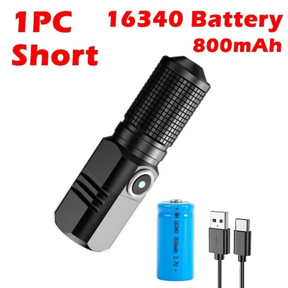 Mini XHP50 LED Flashlight With USB C Rechargeable Design And Telescopic Zoom 8
