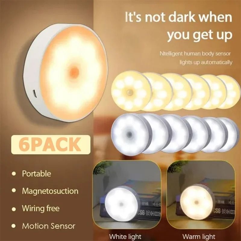 PIR Motion Sensor LED Night Light USB Rechargeable Cabinet And Closet Lamp 0