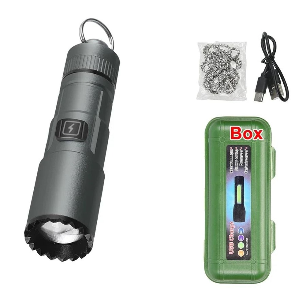 Multifunctional Mini Rechargeable Flashlight With Telescopic Zoom And Keychain Ring 13