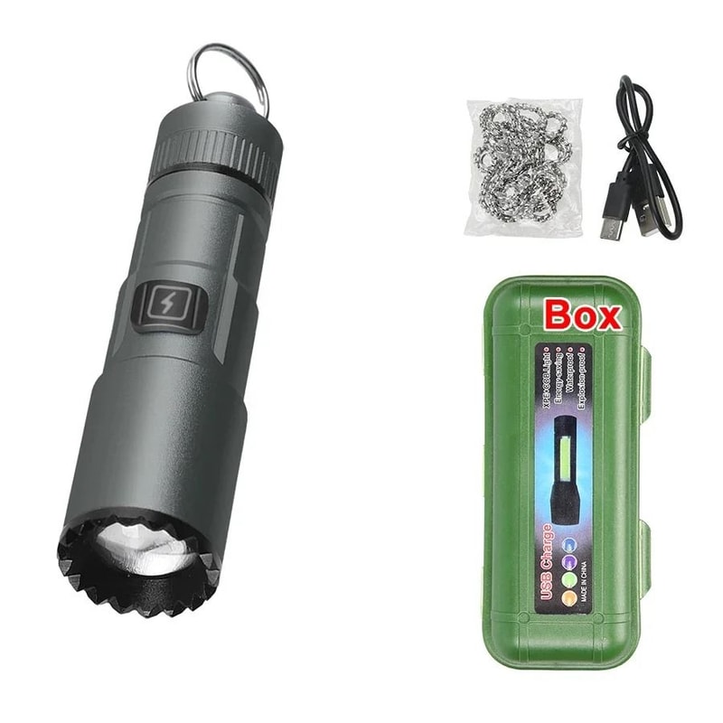 Multifunctional Mini Rechargeable Flashlight With Telescopic Zoom And Keychain Ring 13
