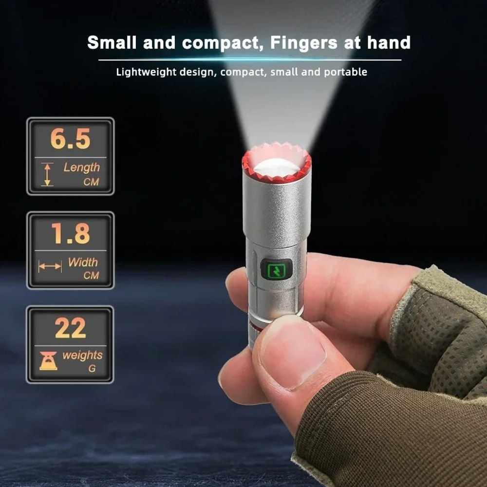 Multifunctional Mini Rechargeable Flashlight With Telescopic Zoom And Keychain Ring 3