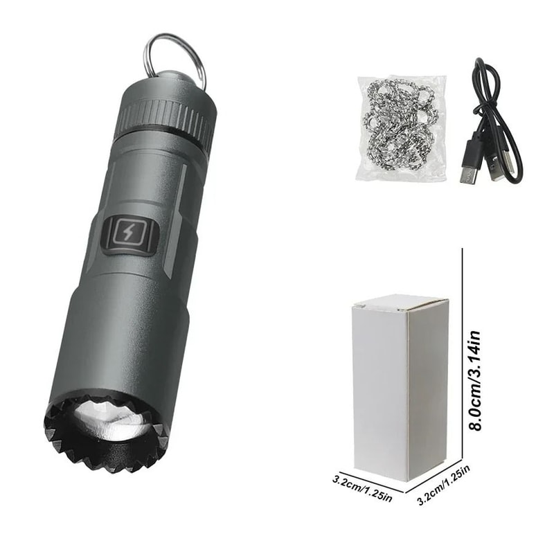 Multifunctional Mini Rechargeable Flashlight With Telescopic Zoom And Keychain Ring 6