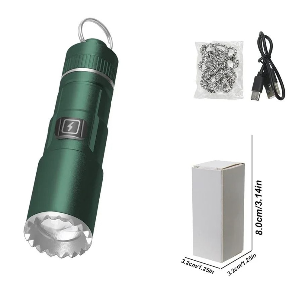 Multifunctional Mini Rechargeable Flashlight With Telescopic Zoom And Keychain Ring 7