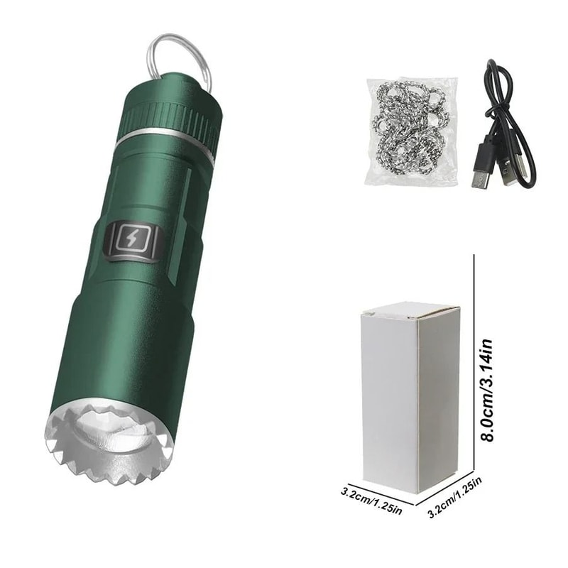 Multifunctional Mini Rechargeable Flashlight With Telescopic Zoom And Keychain Ring 7