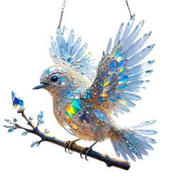 stained glass bird ornament, reflective hanging decor for windows, porches & gifts