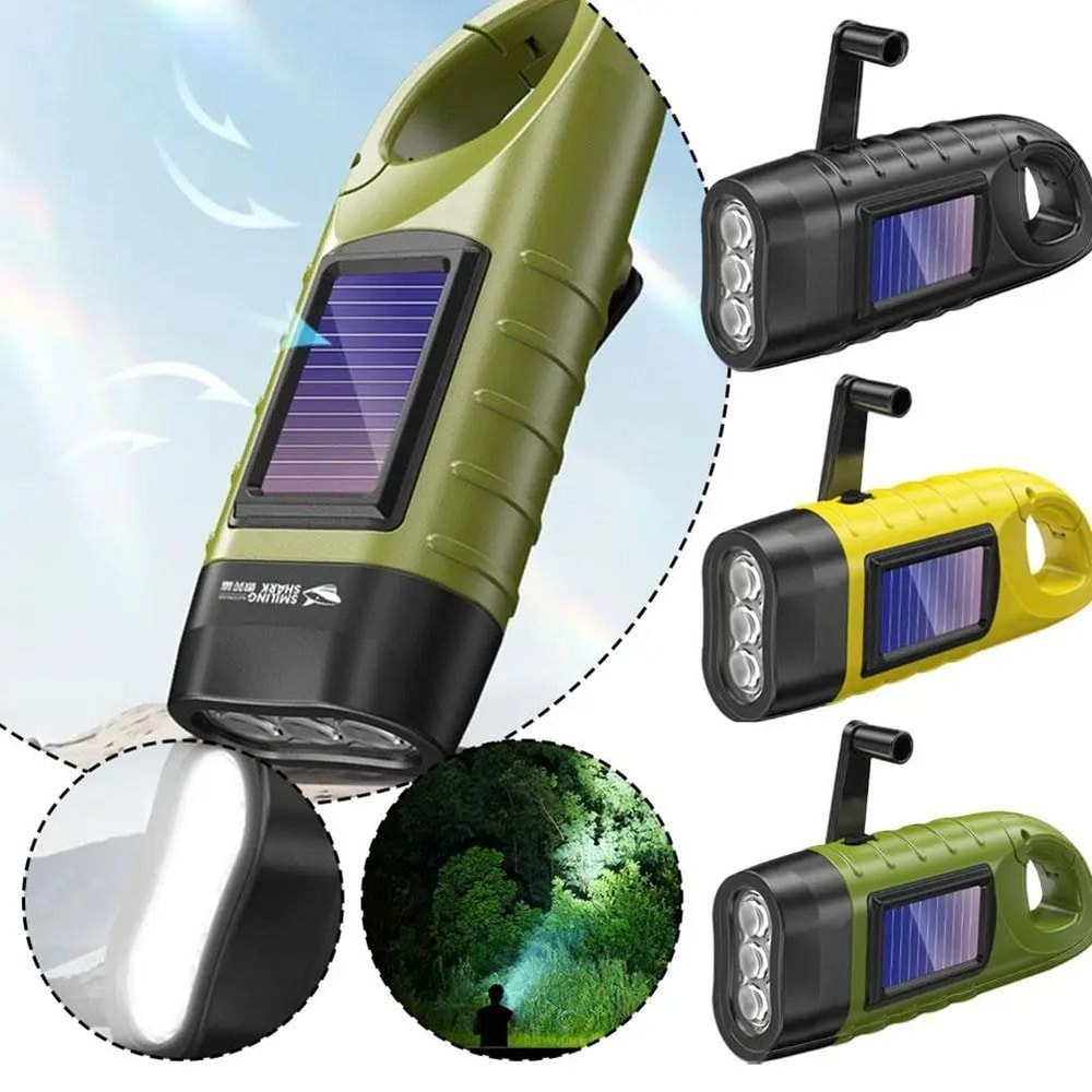 Solar Powered LED Flashlight With Hand Crank For Camping And Emergency Use 0