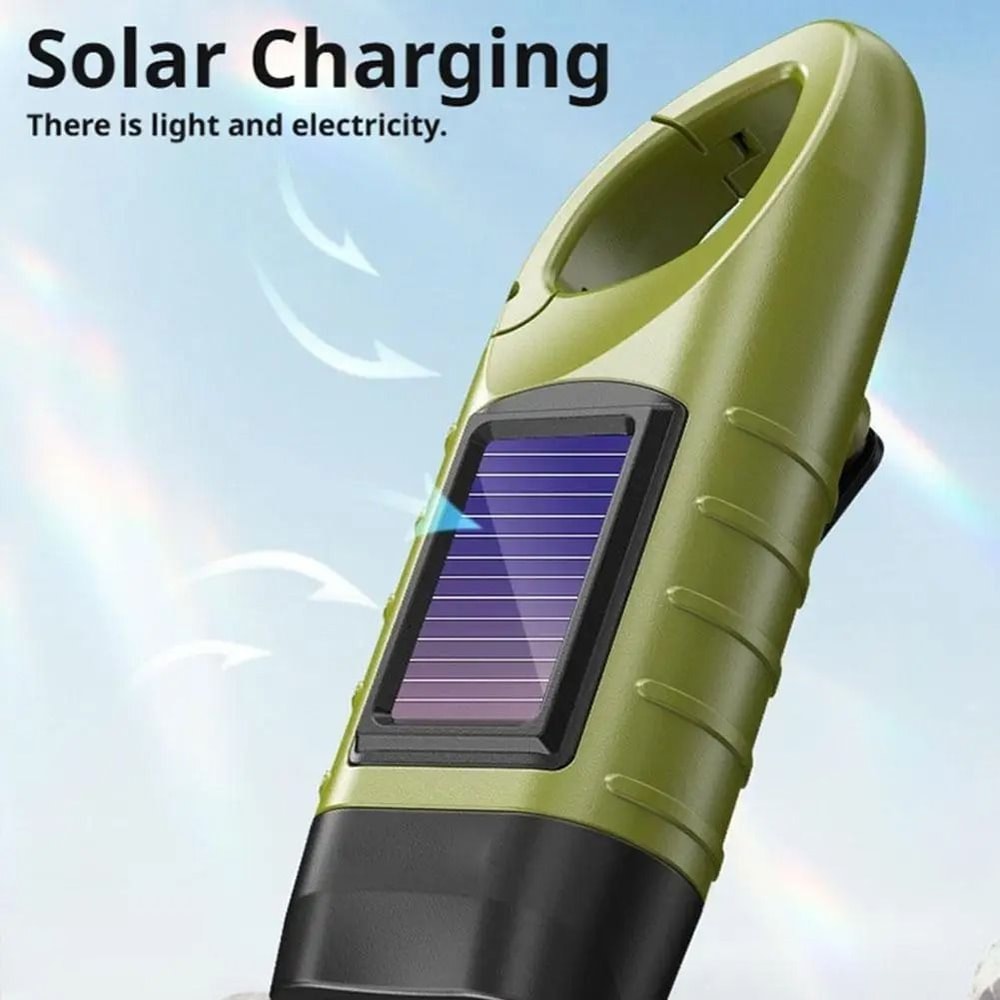 Solar Powered LED Flashlight With Hand Crank For Camping And Emergency Use 2