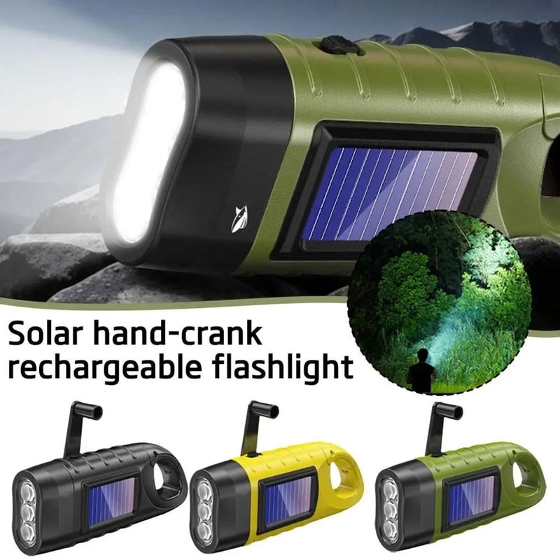 Solar Powered LED Flashlight With Hand Crank For Camping And Emergency Use 5