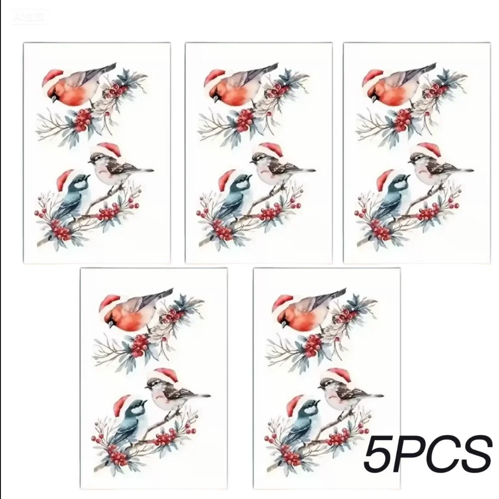 Christmas Bird And Tree Branch Window Static Stickers Set 9
